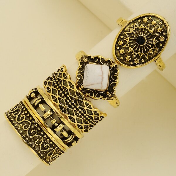 

5pcs Bohemian Geo Decor Ring, Bronze