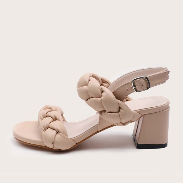 

Braided Chunky Heeled Slingback Sandals, Apricot