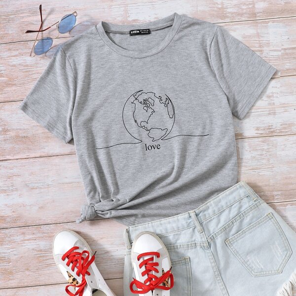 

Earth And Letter Graphic Tee, Grey