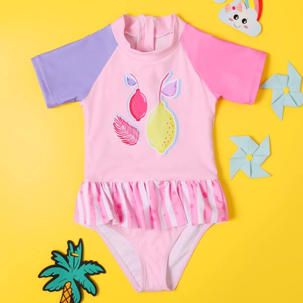 

Toddler Girls Pear Graphic Peplum One Piece Swimsuit, Multicolor