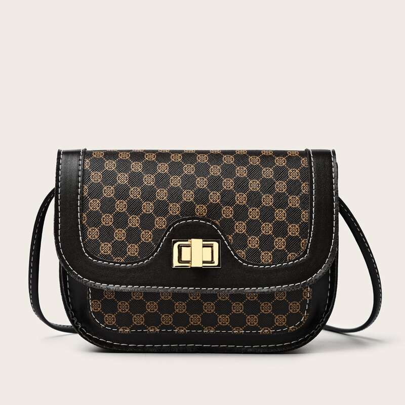 

Geo Graphic Chain Crossbody Bag, Coffee brown