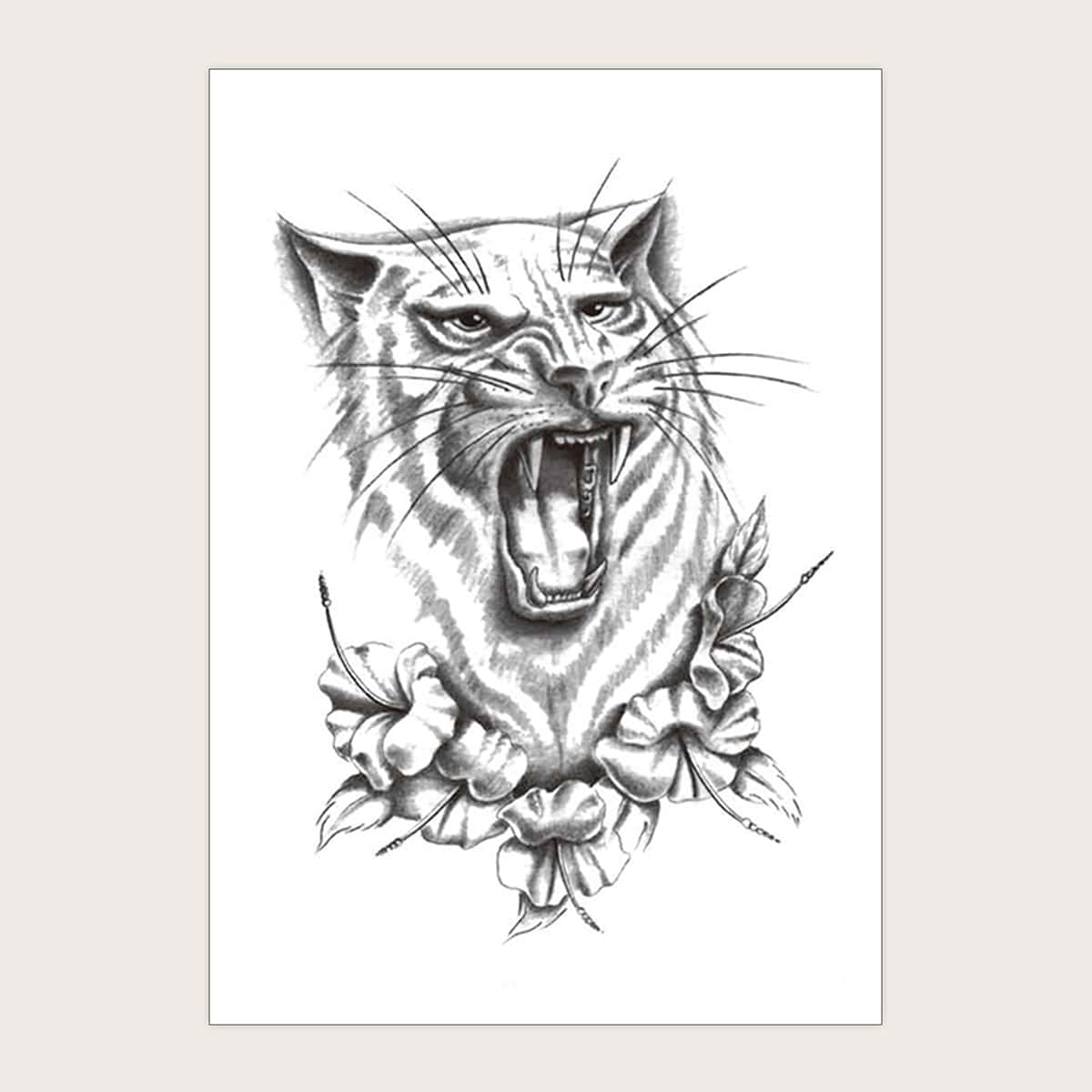 

1sheet Tiger Pattern Tattoo Sticker, Black and white