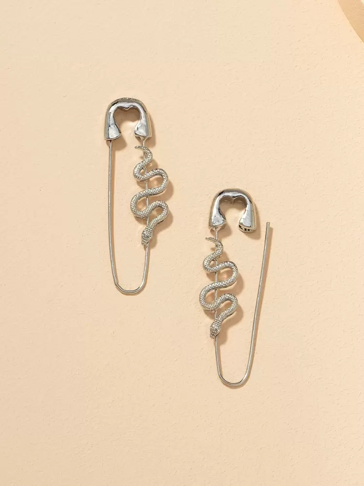 Orecchini pendenti serpente mm 24 in argento 925 rodiato con
