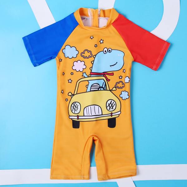 

Toddler Boys Cartoon Graphic One Piece Swimsuit, Multicolor