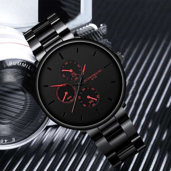 

Men Triple Dial Round Pointer Quartz Watch