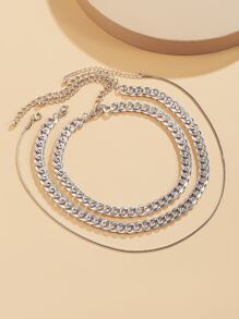3pcs Metal Chain Necklace - Silver - View 2