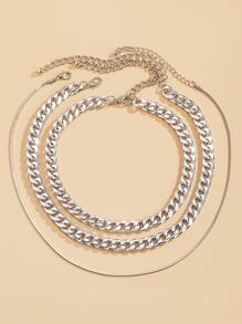 3pcs Metal Chain Necklace - Silver - View 3