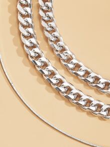 3pcs Metal Chain Necklace - Silver - View 4
