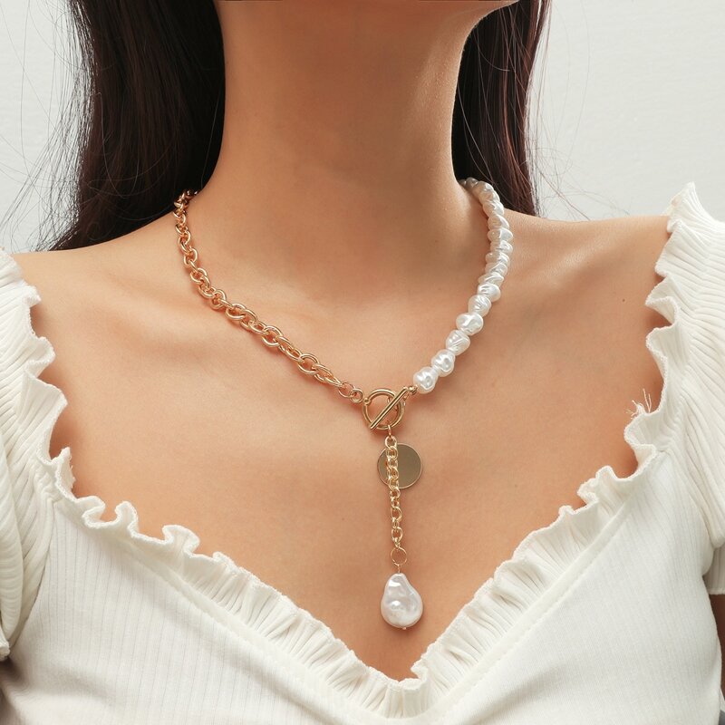 

Faux Pearl Y-lariat Necklace, Gold