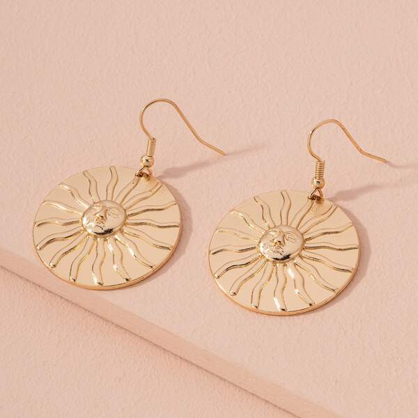 

Textured Metal Round Earrings, Gold
