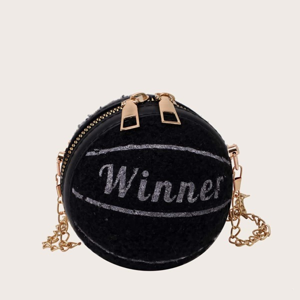 

Mini Letter Graphic Circle Bag, Black