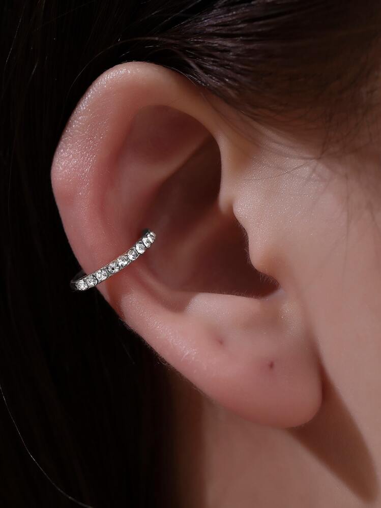 1 件简约时尚经典水钻镶嵌耳夹适合女性日常佩戴 - 銀色 - 查看 1