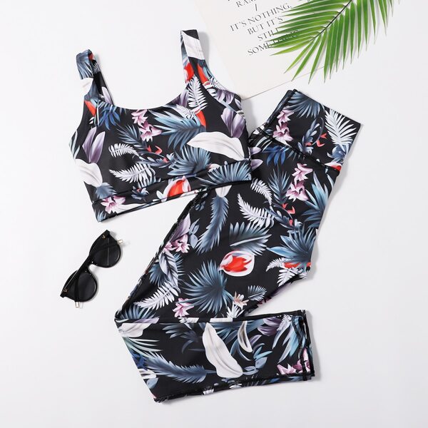 

Tropical Print Sports Bra & Leggings, Multicolor