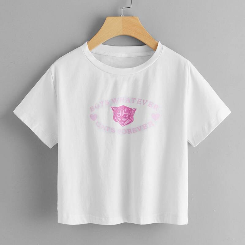 

Letter Cat Graphic Crop Tee, White