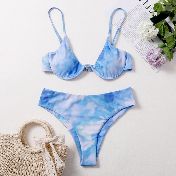 

Water Color Underwire Bikini Swimsuit, Blue