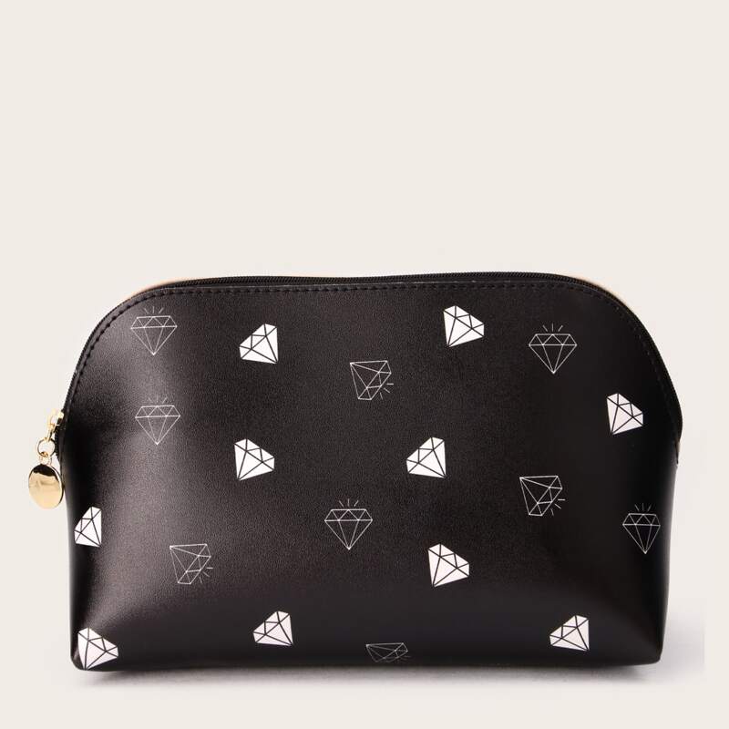 

Diamond Pattern Zipper Makeup Bag, Multicolor