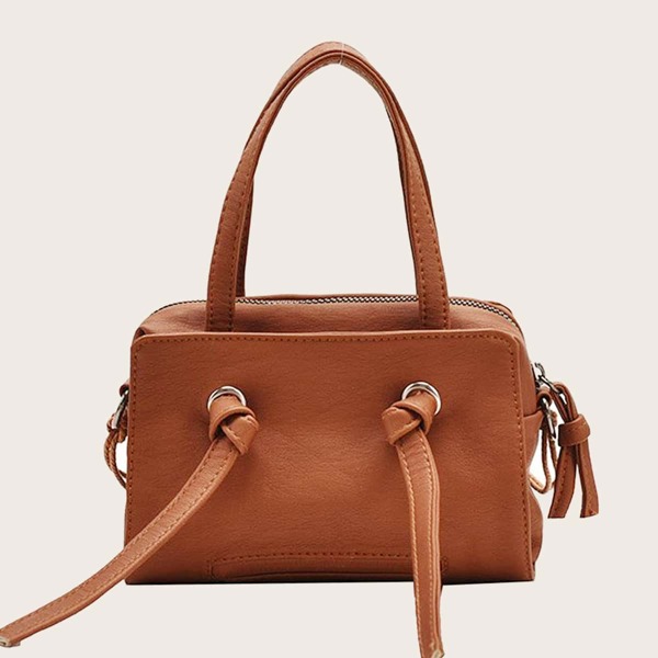 

Minimalist Zipper Satchel Bag, Brown