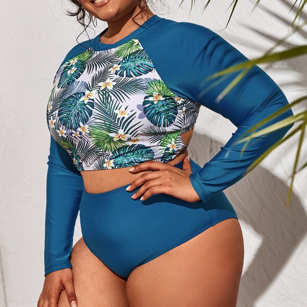 

Plus Floral & Tropical Bikini Swimsuit, Multicolor