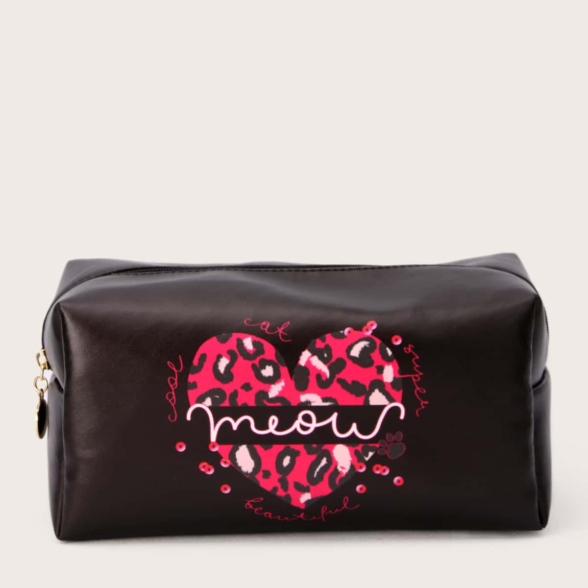 

Leopard Heart Zipper Makeup Bag, Multicolor