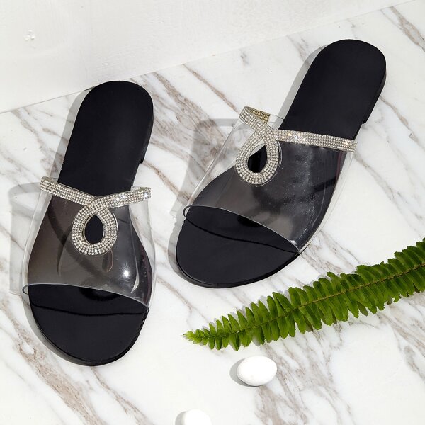 

Clear Rhinestone Decor Slide Sandals