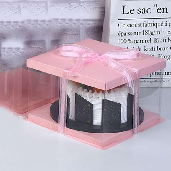 

1pc Clear Cake Packing Box, Pink