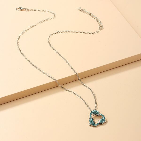 

Rhinestone Dolphin Charm Necklace, Silver