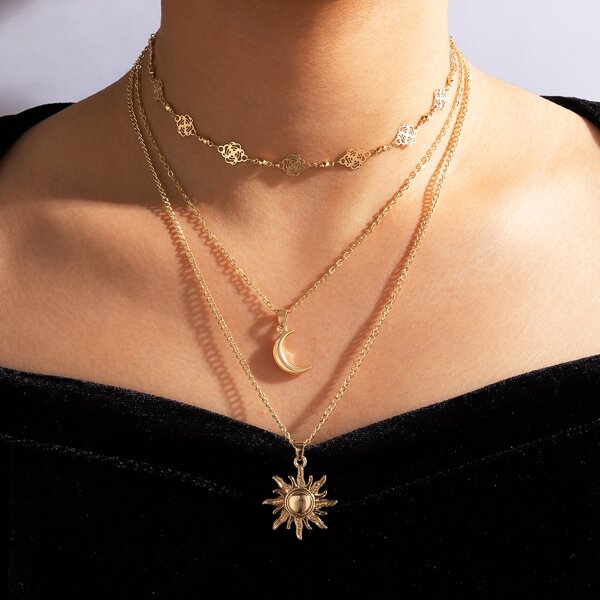 

Sun Charm Layered Necklace, Gold
