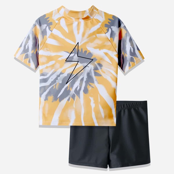 

Boys Tie Dye & Lightning Print Two Piece Swimsuit, Multicolor