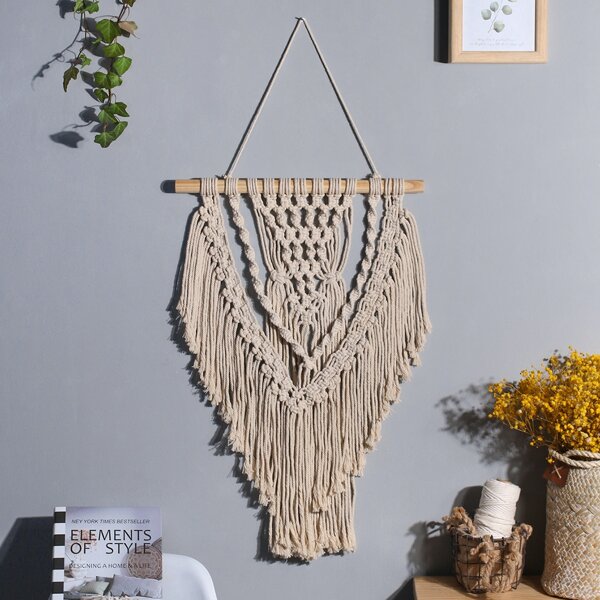 

1pc Tassel Braided Wall Hanging, Beige