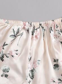 Plus Satin Floral Print Lapel Neck PJ Set - Apricot - View 5