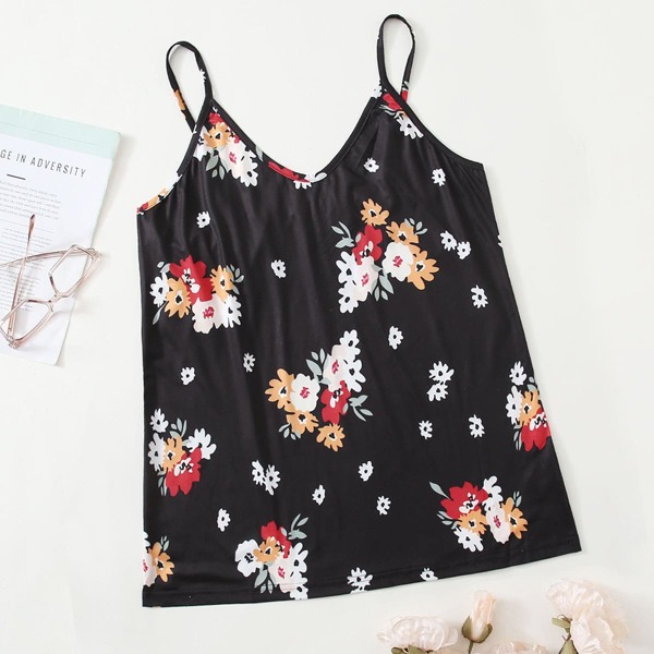 

Plus Floral Print Cami Top, Black