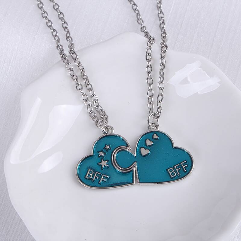 

2pcs Heart Pendant Necklace, Blue