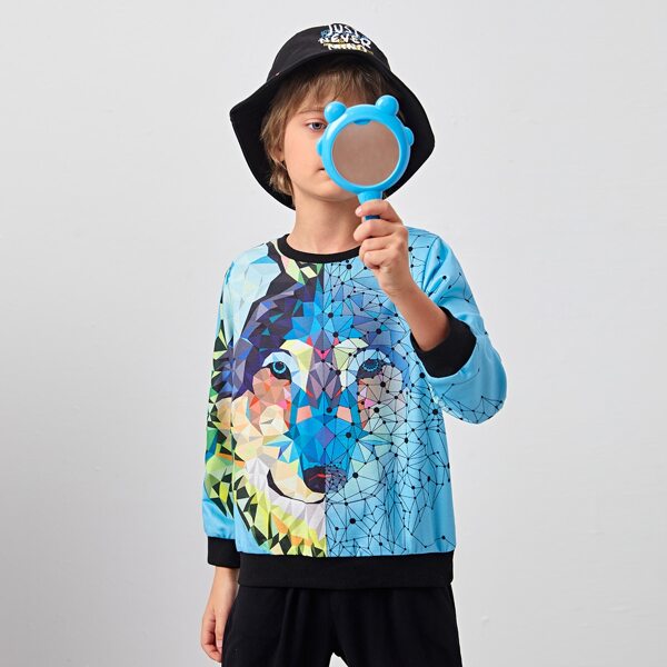 

Boys Geo Wolf Print Pullover, Multicolor