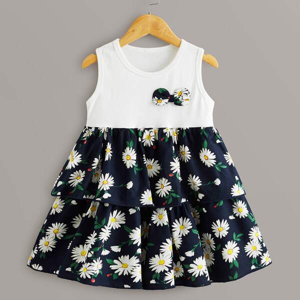 

Toddler Girls Daisy Print Bow Front Babydoll Dress, Multicolor