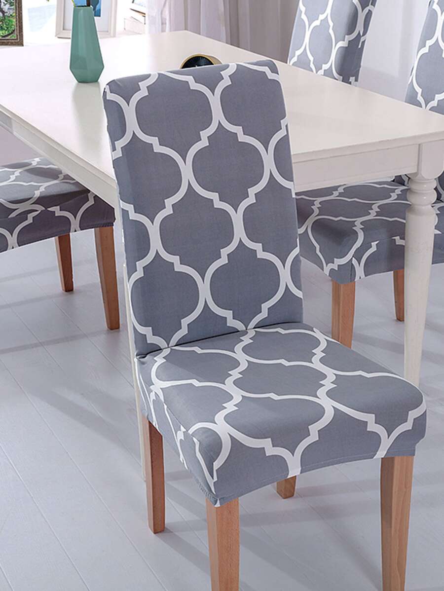 Geometric Pattern Stretchy Chair Cover, Polyester Dining Chair Dust Slipcover For Household