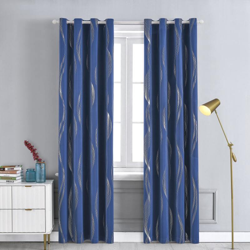 

Wave Pattern Single Panel Curtain, Blue