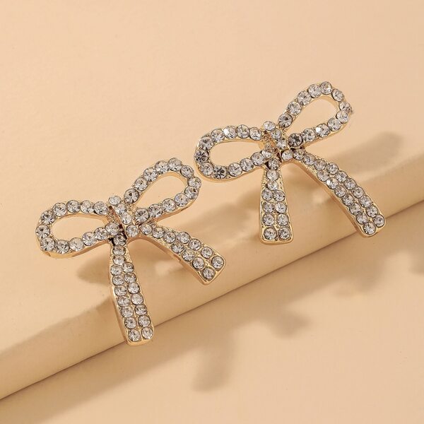 

Rhinestone Bow Knot Design Stud Earrings, Gold