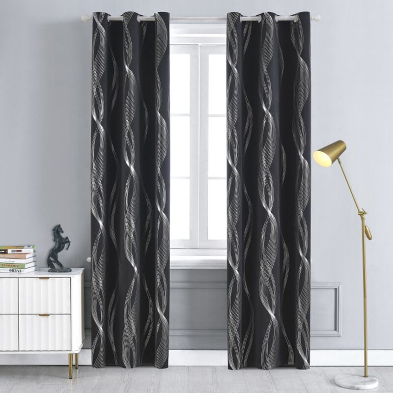 

Wave Pattern Single Panel Curtain, Black