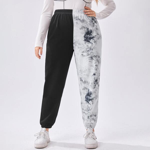 

Plus Tie Dye Spliced Sweatpants, Multicolor
