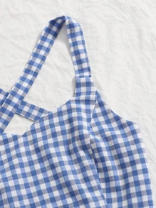 SHEIN SunnyBelle Gingham Lace Up Back Cami Top - Blue and White - View 4