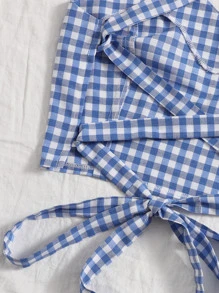 SHEIN SunnyBelle Gingham Lace Up Back Cami Top - Blue and White - View 5