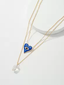 Heart Charm Layered Necklace - Yellow Gold - View 1