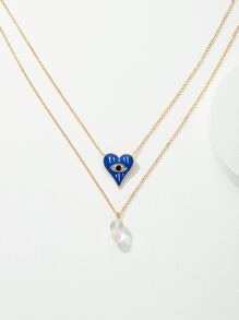 Heart Charm Layered Necklace - Yellow Gold - View 2