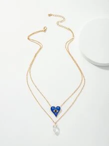 Heart Charm Layered Necklace - Yellow Gold - View 4