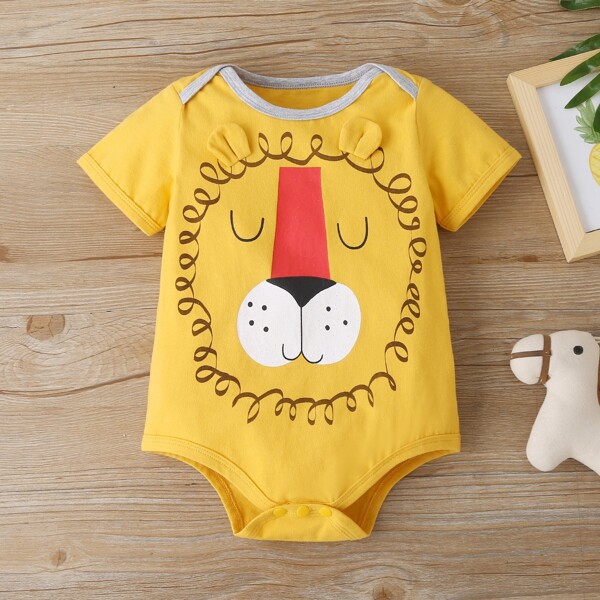 

Baby Boy Cartoon Graphic 3D Ear Patched Bodysuit, Yellow