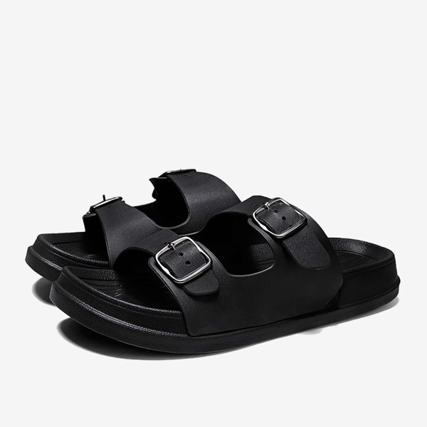 

Men Double Buckle Decor Slides, Black