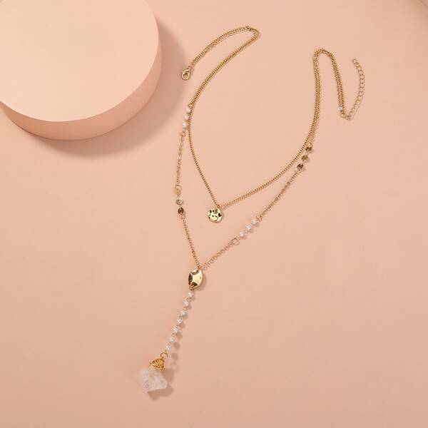 

Stone Charm Y-lariat Necklace, Gold