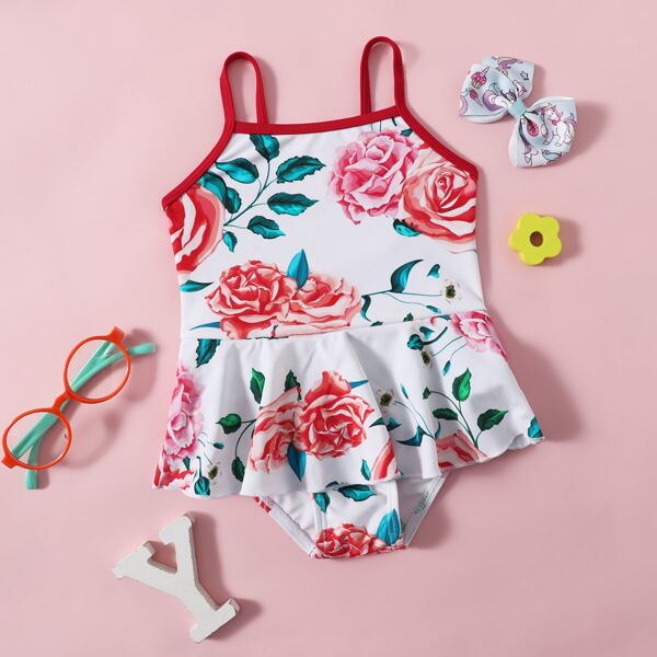 

Baby Girl Floral Ruffle One Piece Swimsuit, Multicolor