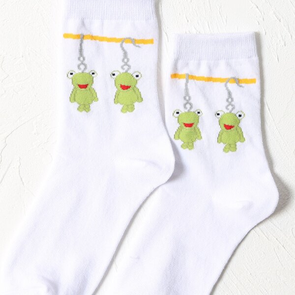 

Cartoon Graphic Crew Socks, White