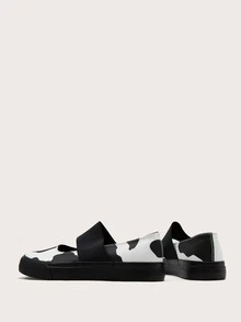 Cow Print Slip On Canvas Shoes - Black and White - View 2